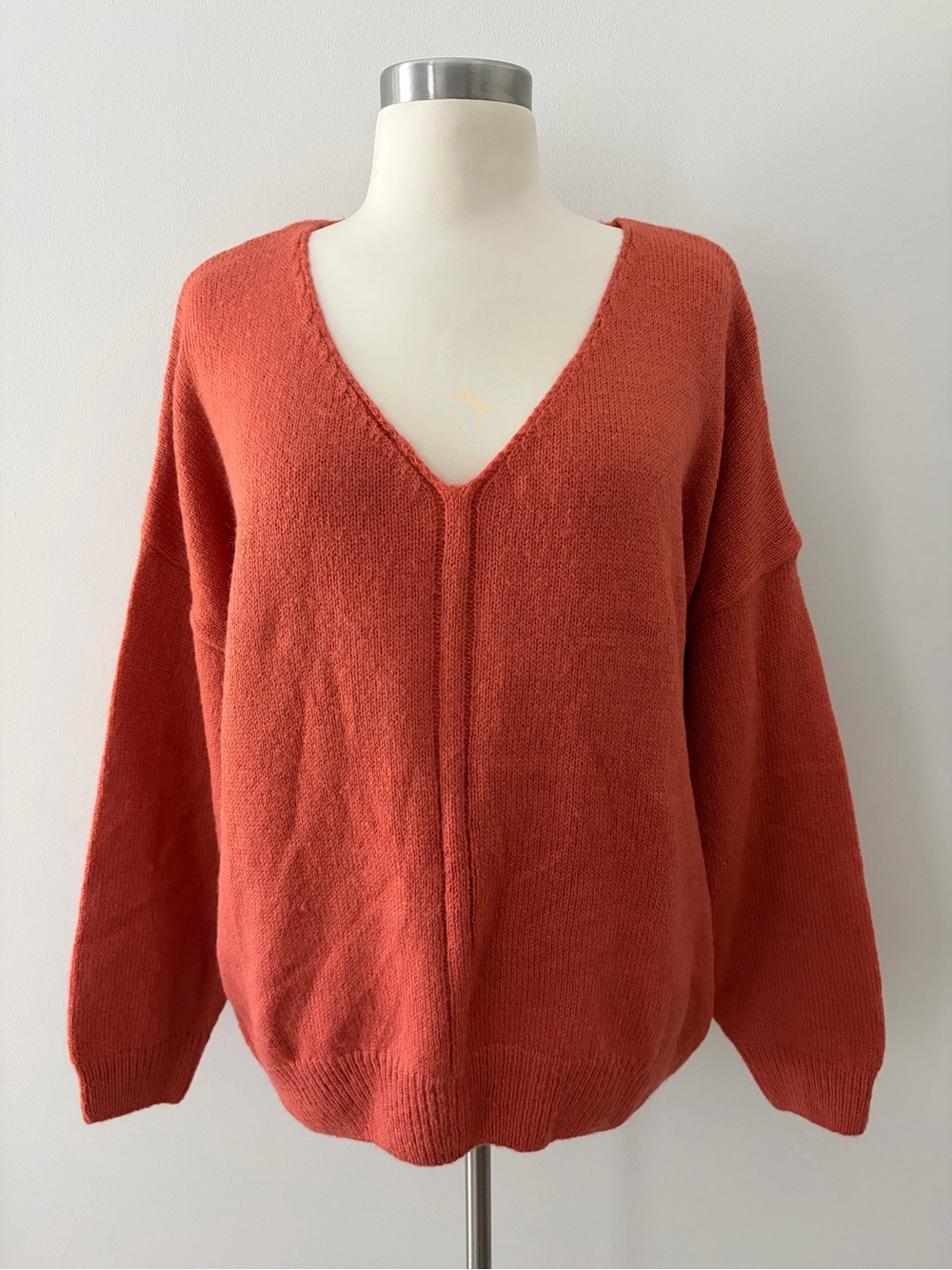 NWT Tempo Paris Oversized V-Neck Sweater in Pumpkin Orange M/L Fall Lagenlook